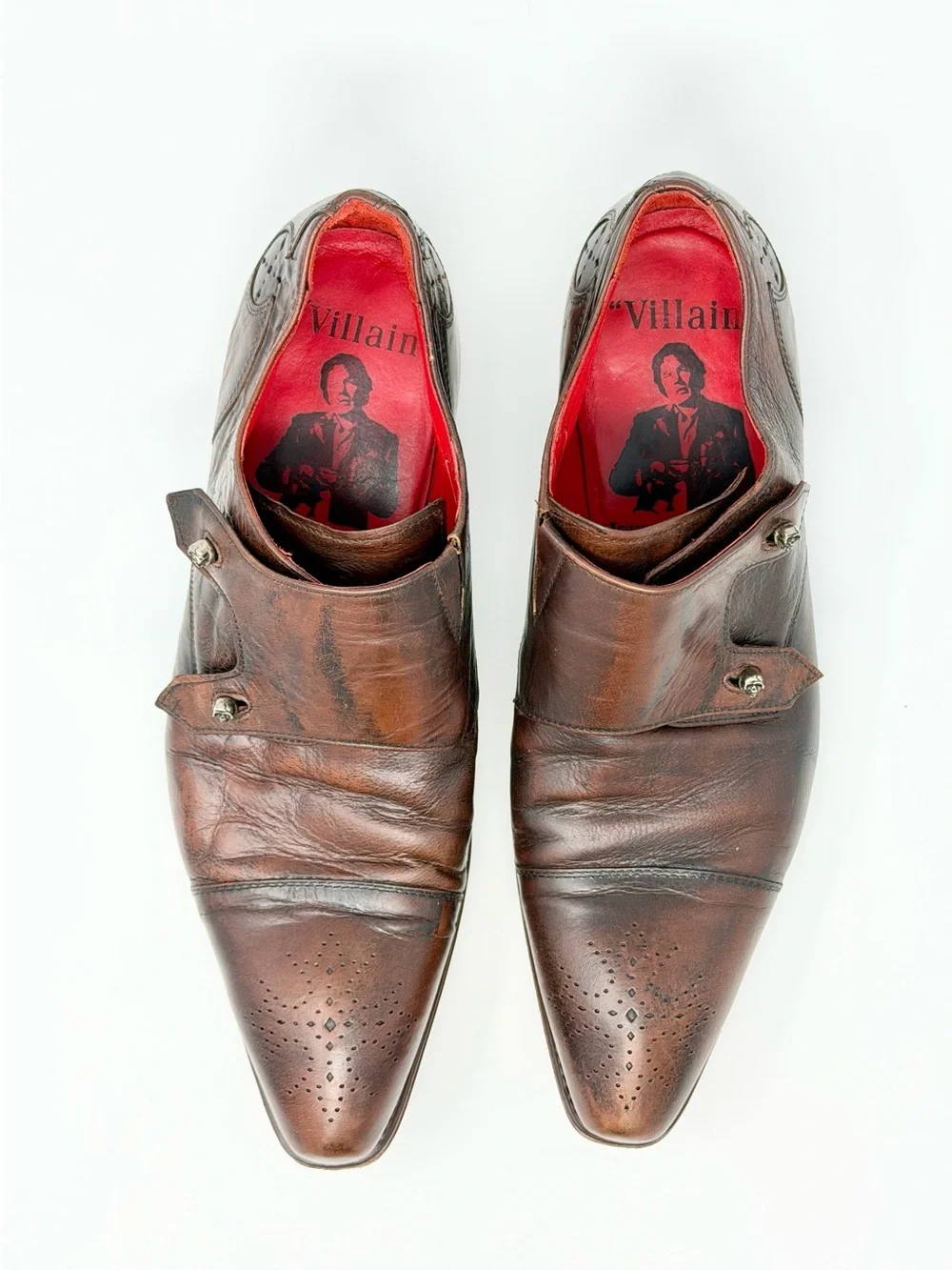 Jeffery West Villain Bela Lugosi Men’s 9.5 Skull Monk Strap Leather Shoes
